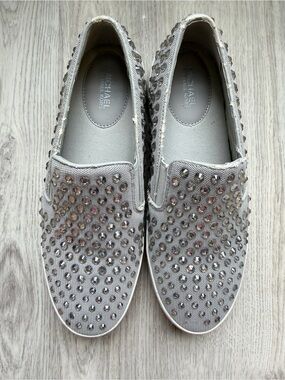 Michael Kors - Women's Slip-On Studded Moccasins in Light Gray - size 6